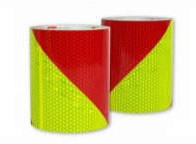 Páska reflexní samolepící červeno žluté levé šrafování, šířka 14 cm, balení 9 m, reflexní třída 3 704377