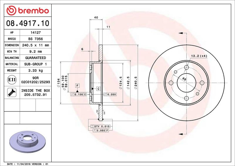 Brzdový kotouč BREMBO 08.4917.10