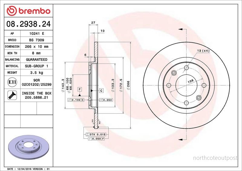 Brzdový kotouč BREMBO 08.2938.24