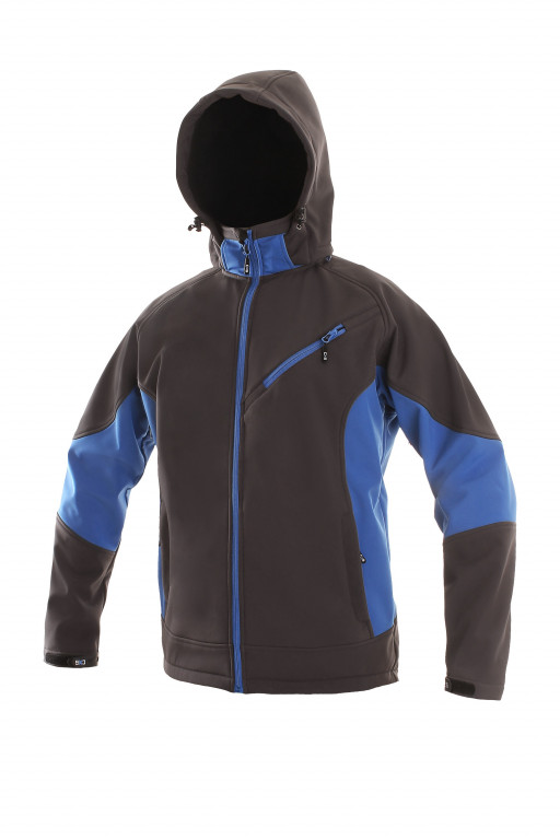 Bunda pánská softshell CXS-SACRAMENTO s odepínací kapucí, šedo-modrá, vel. 3XL, CANIS 646669
