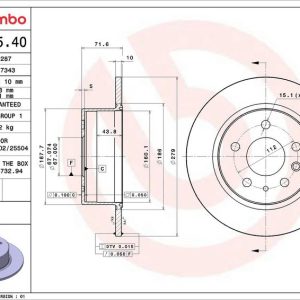 Brzdový kotouč BREMBO 08.1395.40 Brzdový kotouč BREMBO 08.1395.40
