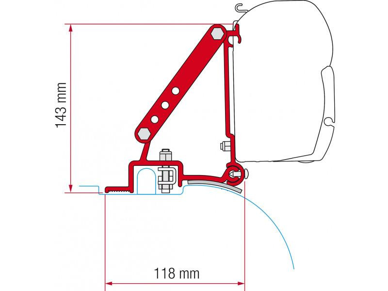 Adaptér montážní Fiamma Kit Ducato pro markýzy F45i / F45iL, Fiat Ducato / Peugeot Boxer / Citroën Jumper do r.v. 2005 (sériová vysoká střecha), sada 2 držáků (8 cm) 305932