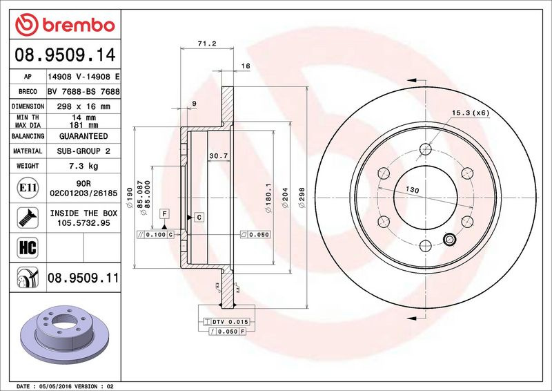 Brzdový kotouč BREMBO 08.9509.11