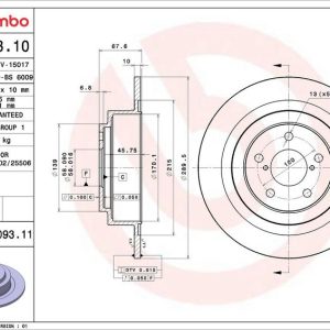 Brzdový kotouč BREMBO 08.9093.10 Brzdový kotouč BREMBO 08.9093.10