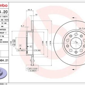 Brzdový kotouč BREMBO 08.9364.20 Brzdový kotouč BREMBO 08.9364.20