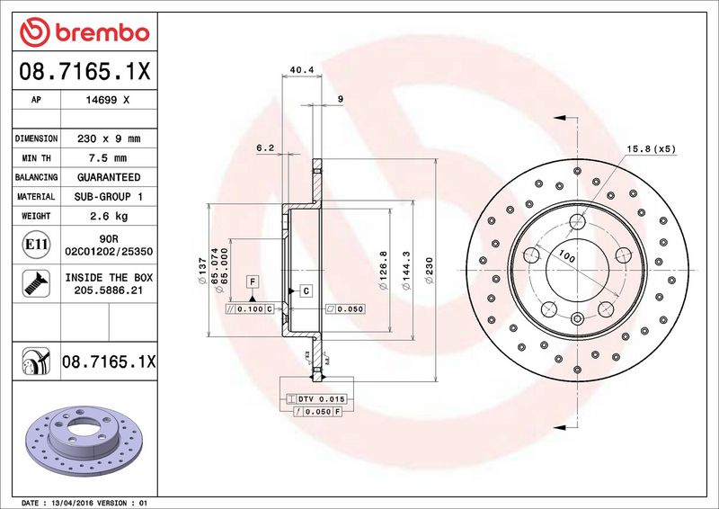Brzdový kotouč BREMBO 08.7165.1X