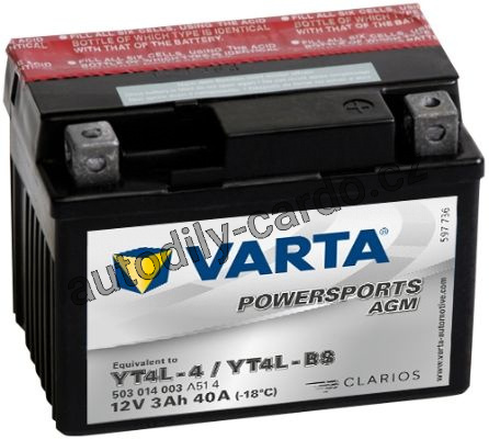 Moto baterie VARTA VT 503014 3Ah 30A 12V P+ Y5 FUNSTART AGM /114x71x86/ YT4L-4/YT4L-BS - AKCE