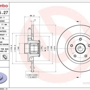 Brzdový kotouč BREMBO 08.B395.27 Brzdový kotouč BREMBO 08.B395.27
