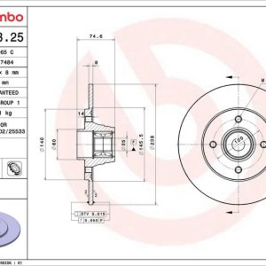 Brzdový kotouč BREMBO 08.5833.25 Brzdový kotouč BREMBO 08.5833.25