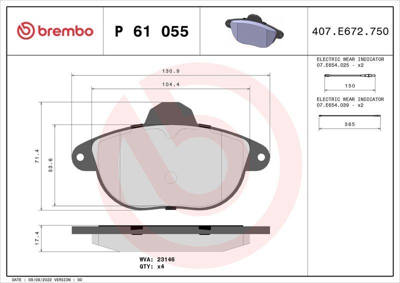 Sada brzdových destiček BREMBO P61055