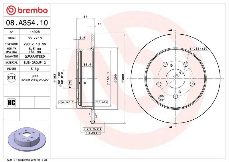 Brzdový kotouč BREMBO 08.A354.10